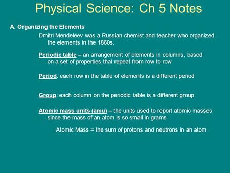 Physical Science: Ch 5 Notes