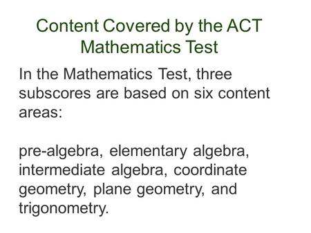 Content Covered by the ACT Mathematics Test