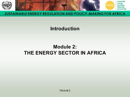 SUSTAINABLE ENERGY REGULATION AND POLICY-MAKING FOR AFRICA Module 2 Introduction Module 2: THE ENERGY SECTOR IN AFRICA.