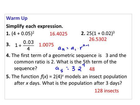 Warm Up Simplify each expression. 1. ( )2 3.