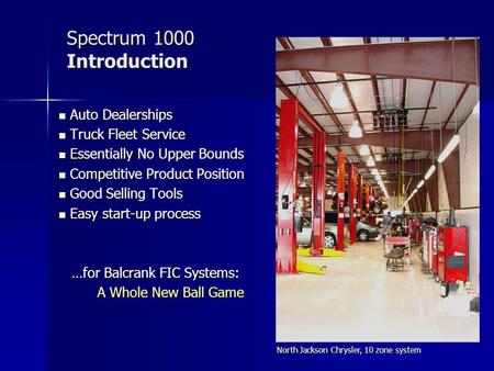 Spectrum 1000 Introduction Auto Dealerships Auto Dealerships Truck Fleet Service Truck Fleet Service Essentially No Upper Bounds Essentially No Upper Bounds.