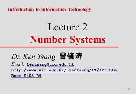 Lecture 2 Number Systems