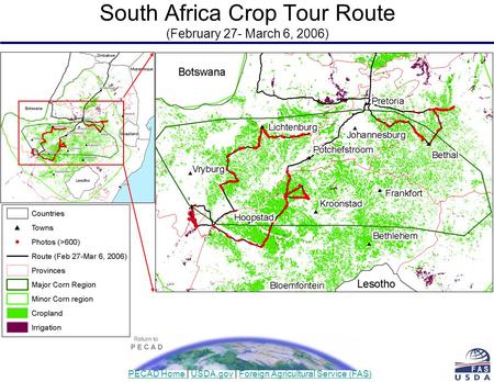 PECAD Home PECAD Home | USDA.gov | Foreign Agricultural Service (FAS)USDA.govForeign Agricultural Service (FAS) South Africa Crop Tour Route (February.