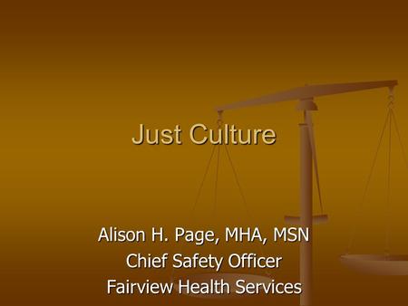 Alison H. Page, MHA, MSN Chief Safety Officer Fairview Health Services