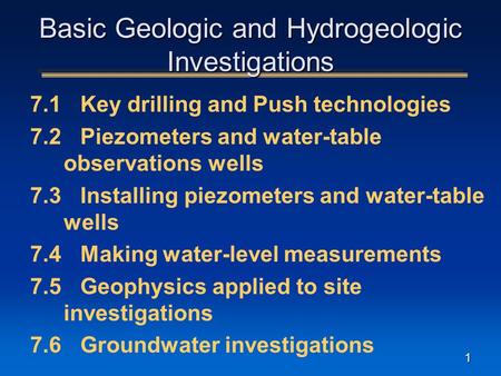 Basic Geologic and Hydrogeologic Investigations