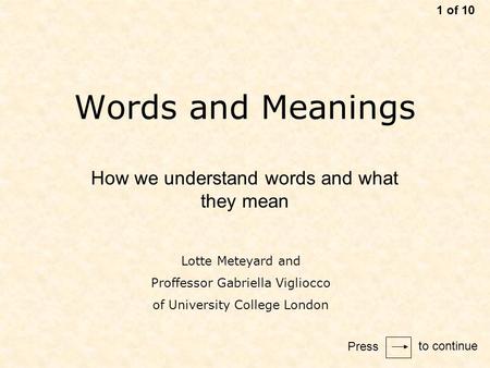 Words and Meanings How we understand words and what they mean 1 of 10