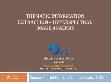 Thematic information extraction – hyperspectral image analysis