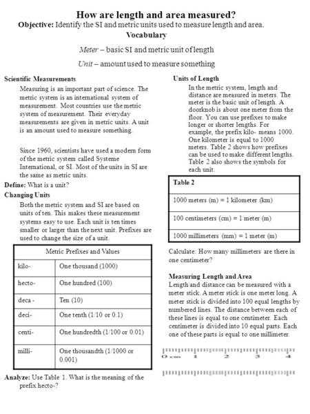 How are length and area measured?