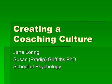 Creating a Coaching Culture