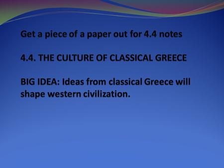 Religion 12 chief Gods/Goddesses, Zeus (chief God) mt. olympus. Didn’t focus on morality – everyone went to underworld- Hades. Rituals/Festivals (honor.