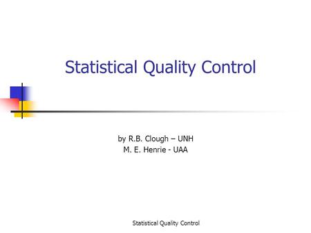 Statistical Quality Control