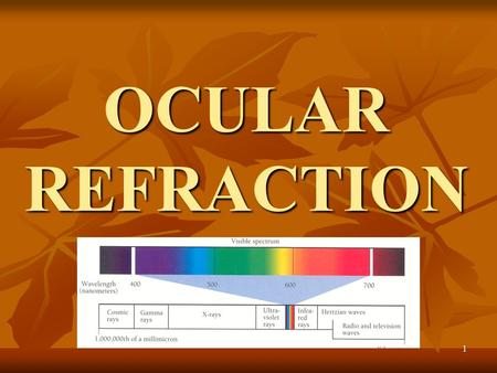 1 OCULAR REFRACTION. 2 Visual analyser performances Phisical status of refractive components (correct focus on the retina); Phisical status of refractive.