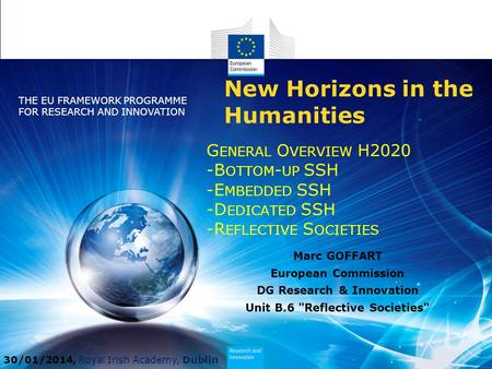 Policy Research and Innovation Research and Innovation G ENERAL O VERVIEW H2020 -B OTTOM - UP SSH -E MBEDDED SSH -D EDICATED SSH -R EFLECTIVE S OCIETIES.