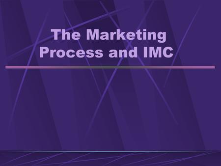 The Marketing Process and IMC. Overview Topics: Definitions of “Markets” The Marketing Concept The Four Ps (The Marketing Mix) The Marketing Plan.