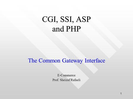 1 CGI, SSI, ASP and PHP The Common Gateway Interface E-Commerce Prof. Sheizaf Rafaeli.