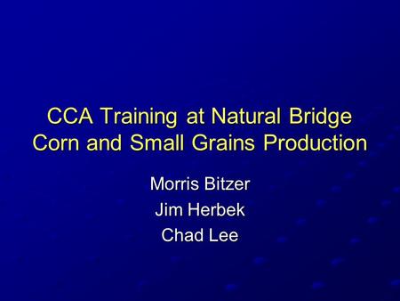 CCA Training at Natural Bridge Corn and Small Grains Production Morris Bitzer Jim Herbek Chad Lee.