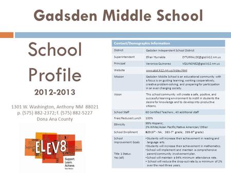 Gadsden Middle School Contact/Demographic Information District Gadsden Independent School District Superintendent Efran Yturralde