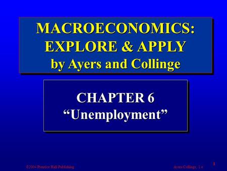 ©2004 Prentice Hall Publishing Ayers/Collinge, 1/e 1 CHAPTER 6 “Unemployment”