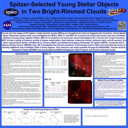 Spitzer-Selected Young Stellar Objects in Two Bright-Rimmed Clouds Chelen H Johnson 1, Luisa M Rebull 2, John C Gibbs 3, Marcella Linahan 4, Diane C Sartore.