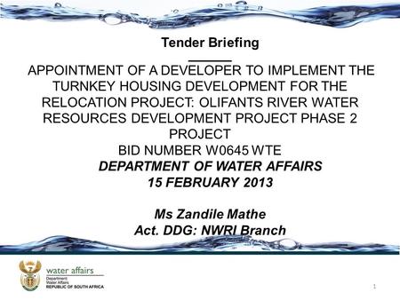 DEPARTMENT OF WATER AFFAIRS