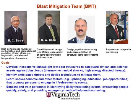 Goals: Develop inexpensive lightweight low-cost structures to safeguard civilian and defense assets against blast loads (thermo-mechanical shocks, high.