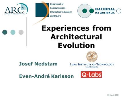 13 April 2004 Experiences from Architectural Evolution Josef Nedstam Even-André Karlsson.