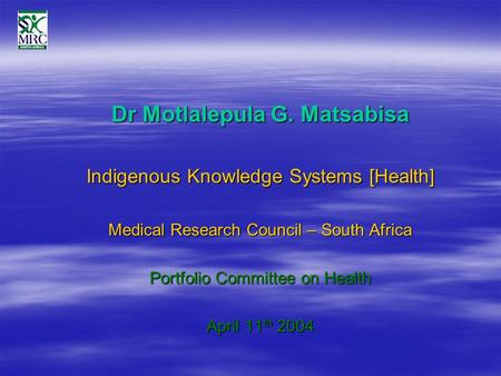 Dr Motlalepula G. Matsabisa