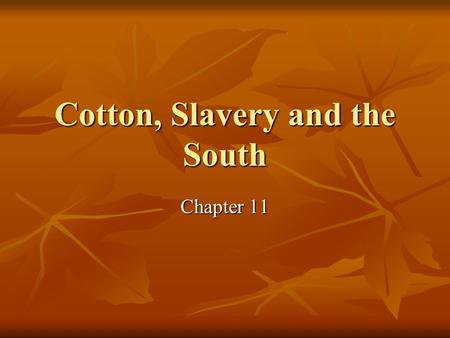 Cotton, Slavery and the South