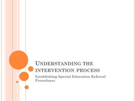 U NDERSTANDING THE INTERVENTION PROCESS Establishing Special Education Referral Procedures.