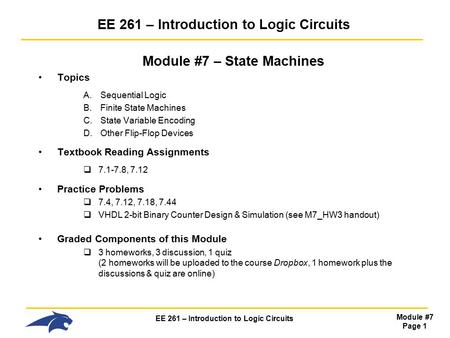 EE 261 – Introduction to Logic Circuits