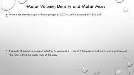 Molar Volume, Density and Molar Mass