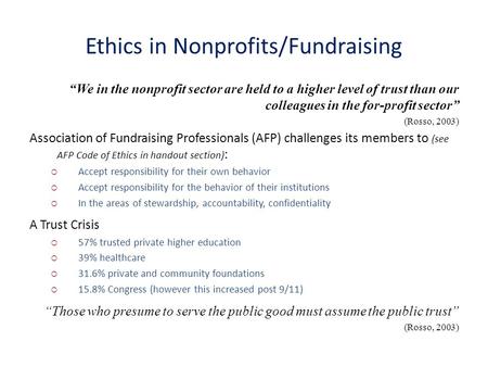 Ethics in Nonprofits/Fundraising