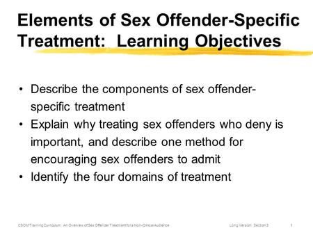 Elements of Sex Offender-Specific Treatment: Learning Objectives