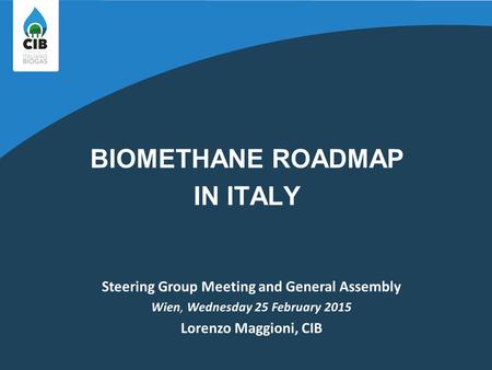 BIOMETHANE ROADMAP IN ITALY Steering Group Meeting and General Assembly Wien, Wednesday 25 February 2015 Lorenzo Maggioni, CIB.