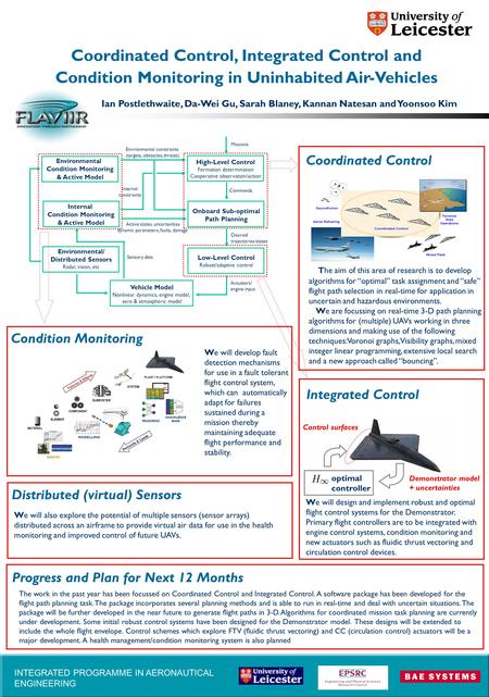 INTEGRATED PROGRAMME IN AERONAUTICAL ENGINEERING Coordinated Control, Integrated Control and Condition Monitoring in Uninhabited Air-Vehicles Ian Postlethwaite,