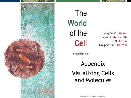 Wayne M. Becker Lewis J. Kleinsmith Jeff Hardin Gregory Paul Bertoni The World of the Cell Seventh Edition Appendix Visualizing Cells and Molecules Copyright.