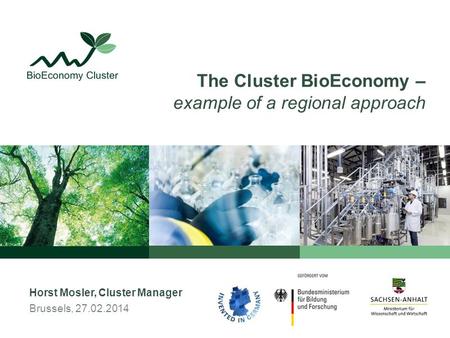 Horst Mosler, Cluster Manager Brussels, 27.02.2014 The Cluster BioEconomy – example of a regional approach.