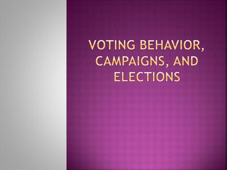 Voting Behavior, campaigns, and Elections