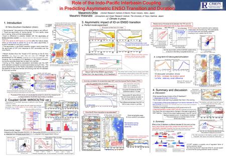 Nonlinear atmospheric response to SST around the boreal winter-spring is responsible for the ENSO asym. Red: El Niño Blue: La Niña Role of the Indo-Pacific.