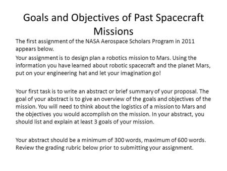 Goals and Objectives of Past Spacecraft Missions