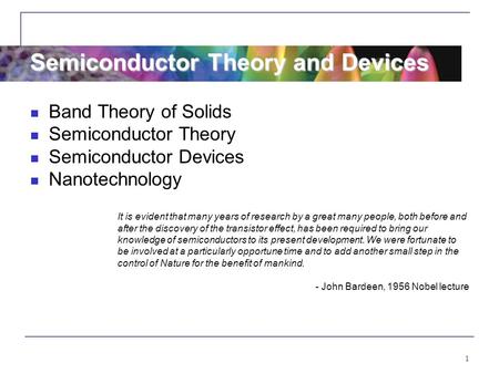 Semiconductor Theory and Devices