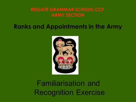 Ranks and Appointments in the Army