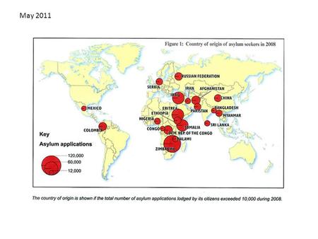 May 2011. Q.1 (a) Use information from Figure 1 to describe the global pattern of the origins of asylum seekers. [5] Two elements are displayed: locational.