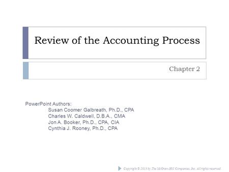 Copyright © 2013 by The McGraw-Hill Companies, Inc. All rights reserved. PowerPoint Authors: Susan Coomer Galbreath, Ph.D., CPA Charles W. Caldwell, D.B.A.,