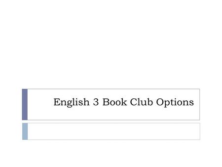 English 3 Book Club Options. Friday Night Lights H.G. Bissinger  Set in the small town of Odessa, Texas, Friday Night Lights is the story of the Permian.