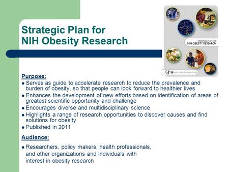 Purpose: Serves as guide to accelerate research to reduce the prevalence and burden of obesity, so that people can look forward to healthier lives Enhances.