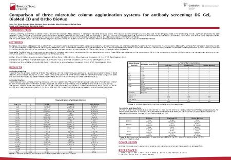 Joan Cid, Núria Nogués, Rosa Montero, Marta Hurtado, Albert Briega and Rafael Parra. Blood and Tissue Bank. Barcelona, Spain. Comparison of three microtube.