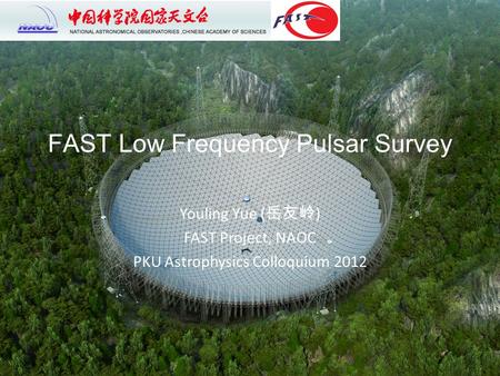 FAST Low Frequency Pulsar Survey Youling Yue ( 岳友岭 ) FAST Project, NAOC PKU Astrophysics Colloquium 2012.