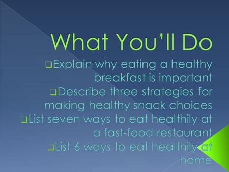  Many teens skip breakfast in the morning!  How does eating breakfast affect your ability to concentrate in class?  Most people that do not eat breakfast.