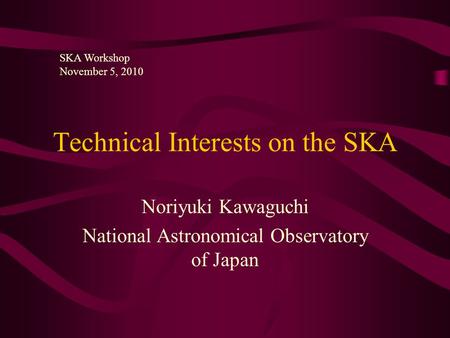 Technical Interests on the SKA Noriyuki Kawaguchi National Astronomical Observatory of Japan SKA Workshop November 5, 2010.